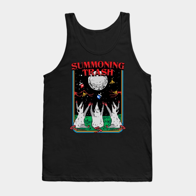 Three Opossums howling at the moon Summoning Trash funny Possum retro artwork Tank Top by A Comic Wizard